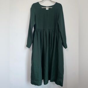 Son de Flor Long Sleeve Green Linen Smock Dress